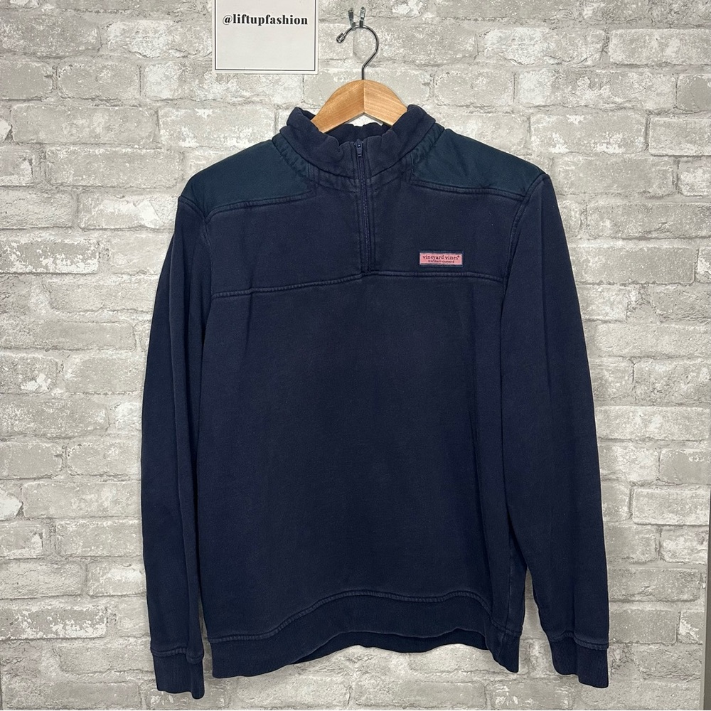 EUC Vineyard Vines Women's Quarter Zip Up Sweatshirt Vintage Sz Large (Navy)